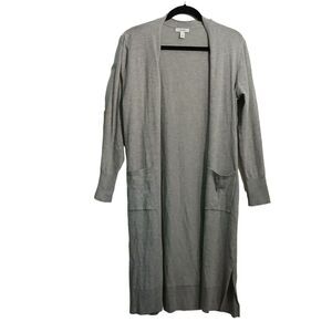 Nine West Women S Long Sleeve Full Length Gray Open Cardigan With Pockets